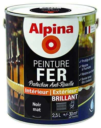 ALPINA Peinture Fer antirouille - Brillant Noir Mat 2,5L 30m²