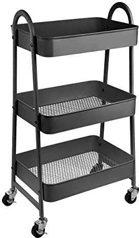 ONVAYA® Servierwagen Silvio | Beistellwagen | dunkelgrau | 30,5 x 45 x 77 cm | 3 Fächer | Multifunktionswagen | Transportwagen | Allzweckwagen | Küchentrolley | Nischenregal (dunkelgrau)