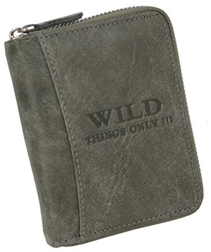 WILD THINGS ONLY !!! Herren Geldbörse aus Echt-Leder mit umlaufendem Reißverschluss & RFID Schutz (Hochformat, Grau)
