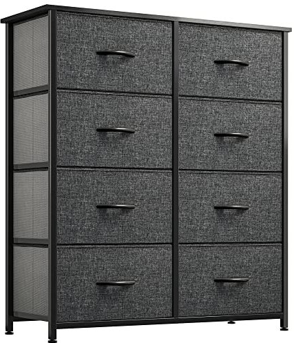 YITAHOME Kommode mit Schubladen, Schrank mit 8 Schubladen aus Stoff, Aufbewahrungskommode Industrial Stil für Schlafzimmer, Wohnzimmer, Kinderzimmer, Flur, Aufbewahrungsschrank (Schwarzgrau)
