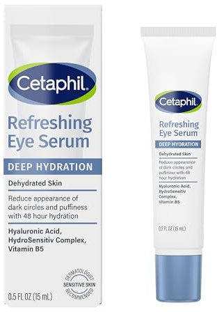 CETAPHIL Deep Hydration Refreshing Eye Serum, 0.5 fl oz, 48Hr Hydrating Under Eye Cream to Reduce the Appearance of Dark Circles, With Hyaluronic Acid, Vitamin E & B5 (Packaging May Vary)