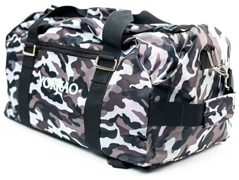 YOKKAO Convertible Gym Bag | Stylish Camo Design | Adjustable Padded Shoulder Straps | Transforms from Duffel Bag to Backpack | Practical Pockets | Water and Scratch Resistant Fabric - Camo Gray