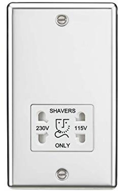 Knightsbridge Round Edge Dual Voltage Shaver Socket in Polished Chrome with White Insert
