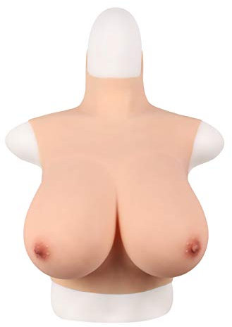 FSYH High Collar Breast Forms B-G Cup Crossdressing Silicone Breast Plates for Crossdressers Breastplate Cosplay Mastectomy Bra Filled with Elastic Cotton,Tender White,C Cup