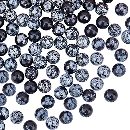 OLYCRAFT 94~98 Stück Schneeflocke Obsidian Perlen 8mm Naturstein Perlen Stränge Runde Lose Perlen Lose Halbedelstein Perlen Runde Für Armband Halskette Ohrring Schmuckherstellung