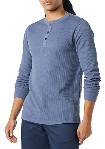 Amazon Essentials Men's Regular-Fit Long-Sleeve Waffle Henley Shirt, Indigo, L
