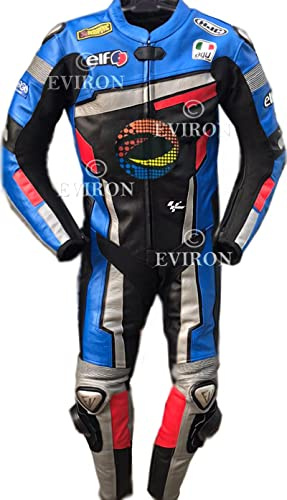 Motorradkombi aus Leder, 2-teilig, mehrfarbig (Schwarz & Blau, XXL)