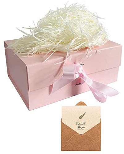 Rosa Geschenkbox 23 x17 x10 cm, Geschenkkarton mit Magnetisch Deckel und Schleife für Hochzeiten, Weihnachten, Geburtstage, Jubiläen Geschenkverpackung Box