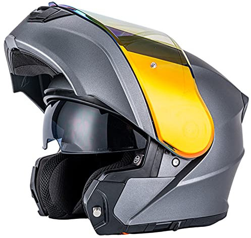 Modular Motorcycle Helmet ECE Approved Full Face Motorbike Helmet Dual Visors Flip Up Helmet Mens Womens Moped Street Bike Racing Crash Helmet Lightweight Motorcycle Large Helmet Matte Grey 2,XXXXL