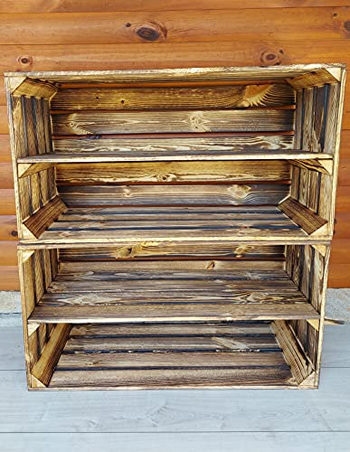 1,2 Big short Solid&Strong Storage Wooden Crates Fruit Storage Box Shelf Decor - Clean - Burn effect, long short shelf (Burnt effect long 2)