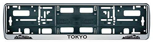Auto Kennzeichenhalter in der Farbe Silber/Schwarz Nummernschildhalterung Auto, Nummernschildhalter Skyline Tokyo Stadt City 2 Stück