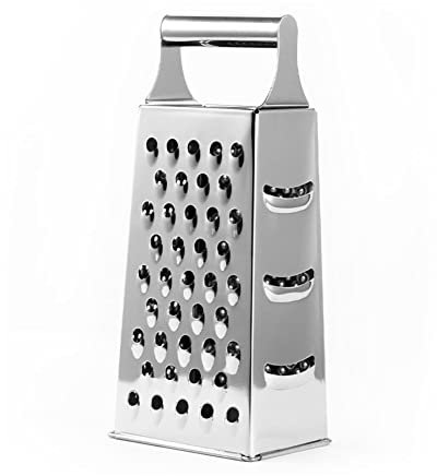 KOMUNJ Grattugia in acciaio inox, grattugia per verdure a 4 lati, grattugia per frutta, verdura, robusta grattugia per formaggio in acciaio inox
