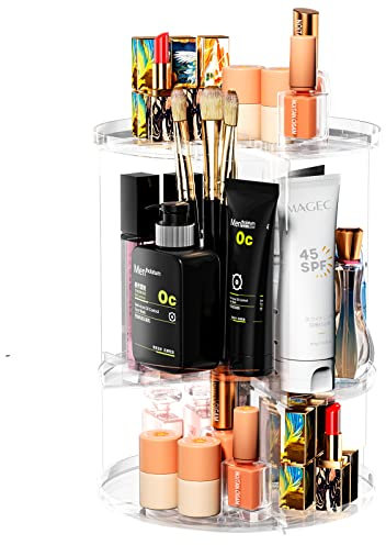 Newaner Make Up Kosmetik Organizer, 360 Drehung Lippenstift-Organizer Kosmetische Aufbewahrungsbox Desktop für Dresser Badezimmer Schlafzimmer, Transparent Kommode aus Kunststoff