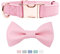 Soft Leather Bowtie Dog Collar - Adjustable Cute Bow Tie Collar [Easy to Clean] with Stylish Rose Gold Heavy Duty Metal Buckle for Small Medium Large Dogs Pink XS