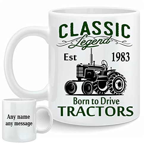 40th Birthday EST 1985 farmers birday Tractor ceramic mug. Personalised free P&P present gift classic legend farming born to drive tractors