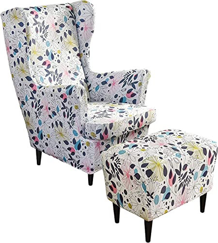 AQIGR 2 Teilig Ohrensessel Überzug Mit Ottomane Schonbezug Stretch Sessel Überwürfe Ohrensesselbezüge Bezug Sesselhusse Tiger Stuhlbezug (Color : #8)