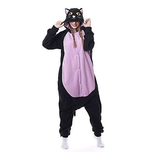 Desshok Pigiama Intero Animali per Donna e Uomo Invernale Pigiama Onesie di Pile Adulto Cosplay Gatto Nero Animale Tuta Costume per Halloween Carnevale