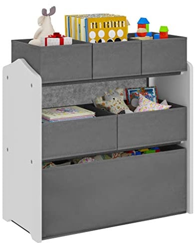 Lestarain Kinderregal, Spielzeugregal, Aufbewahrungsregal für Kinder, Aufbewahrungsboxen aus Vliesstoff, für Kinderzimmer Kindergarten, 63x60x30cm, Grau+Weiß