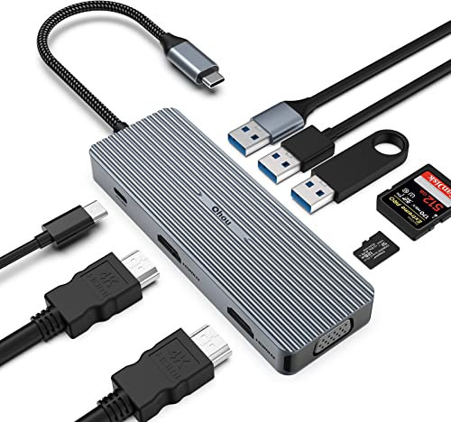 Qhou USB C Hub Dual HDMI Moniteur Docking Station, 9 en 1 Dock USB Type-C Triple Écran Avec 2 * 4 K HDMI, VGA, USB 3.0, 2*USB 2.0, PD 100 W, SD/TF Pour Thunderbolt 3/Windows/MacOS
