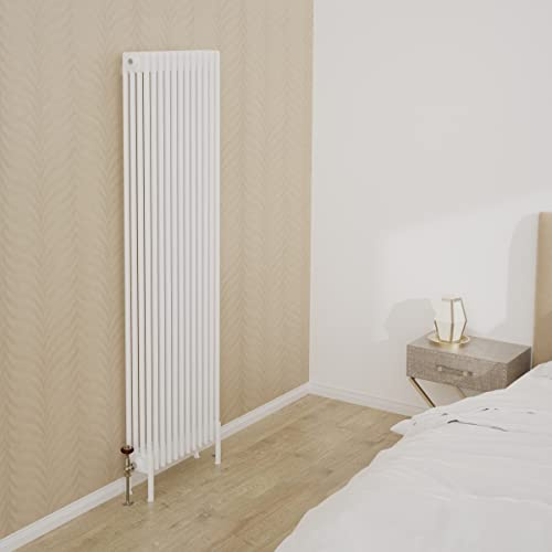 Warmehaus Traditional Cast Iron Style White Quadruple Column Vertical Tall Radiator 1800x560mm Perfect for Bathrooms, Kitchen, Living Room