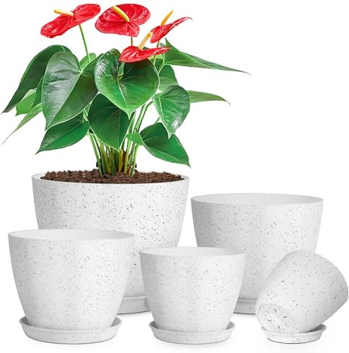 Töpfe für Pflanzen, 5 Stück, 7,5/6,5/5,7/4,9/4,1 Zoll, Kunststoff-Pflanzgefäß, Blumentopf für den Innenbereich, Pflanzentöpfe für den Innenbereich mit Drainage und Untersetzer für alle Zimmerpflanzen