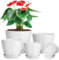 Kmise Plant Pots Indoor 7.5/6.5/5.7/4.9/4.1 Inch，Plastic Planters with Multiple Drainage Holes and Saucer, Pot Set of 5, Modern Distinctive Flower Lightweight, Spray Spots (White)