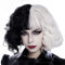 Halb Schwarz Halb Weiß Perücke Damen Kurz Lockig und Perückenkappe, Cruella Deville Wigs, Pony Cosplay Wig Bob Perücke für Halloween, Fancy Dress, Karneval und Cosplay Party