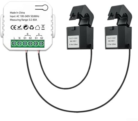 Oniissy 1- oder 2-Phasen-Smart-Home-Energiemonitor Echtzeit-Stromüberwachungszähler | ZigBee Energy KWH Meter Power Clamp Stromwandler Solar-/Netzmessung (Monitor mit 80A-Sensoren)(2 Channel)