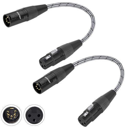 JOLGOO 5 Pin to 3 Pin DMX Lighting Cable 12inch 2-Pack, 3 Pin XLR Female to 5 Pin XLR Male Adapter Cable, for Convert Between DMX and XLR Connector