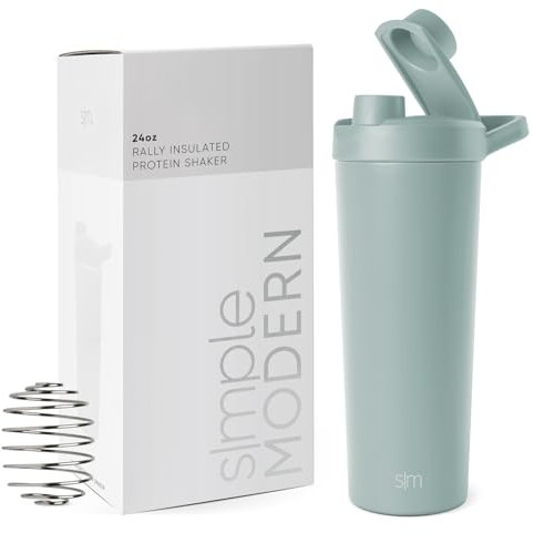 Simple Modern Shaker-Edelstahl-Flasche mit Ball | Metall-Isolierbecher für Proteinshakes, Shakes und Pre-Workout-Getränke | Rally | 710ml | Sea Glass Sage