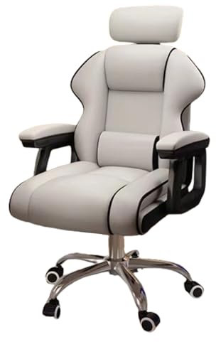 YVYKFZD Comoda Sedia Gaming, Poltrona ergonomica, Sedia da Ufficio Regolabile in Altezza con Supporto Lombare, Sedia da Gaming Girevole a 360° in Pelle PU, Supporta 220 libbre (Color : Beige)