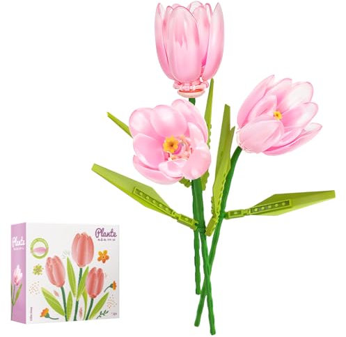 Blumenstrauß Bauset 2023, Lavendel Bausteine Sets Valentinstag Kreative Wohnkultur Geschenke für Mädchen Frauen Erwachsene Mutter Vater (Farbverlauf Rosa)