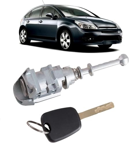 Alrens Kit de Barillet de Serrure de Porte Gauche pour Citroen- 407 C4 2004-2011 2006-2008 9170.Y0 9170Y1 604837167 (Argent) Cylindre Serrure de Porte Gauche Serrure à Barillet
