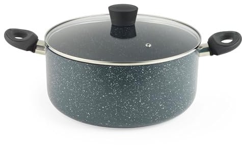 Russell Hobbs RH03410EU7 Nightfall Stone 28cm Stockpot - Non-Stick Saucepan, Tempered Glass Lid, Induction Safe, Durable Aluminum Cookware, Soup Pan, Easy Clean
