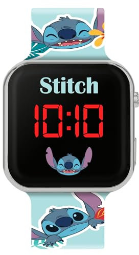 Stitch Kinder-LED-Armbanduhr, digital, Quarz, tropisches Silikonarmband, blau, Disney