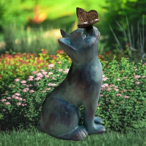 PRITOK Katzen Deko für Außen: Niedlichen Katze Top Schmetterling Ornamente für Gartendeko, Wasserfeste Tierskulptur aus Kunstharz für Heimdekoration Bastelgeschenke Hochzeitsgeschenk