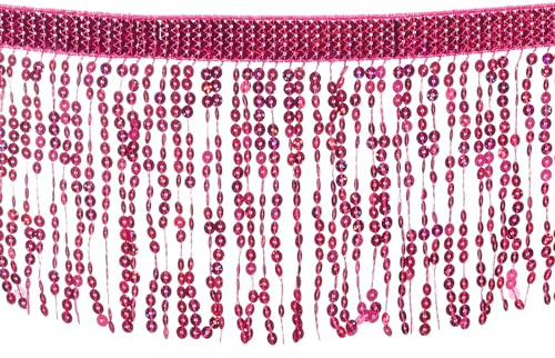 QUARKZMAN 10 Yards Pailletten Fransen Bordüre 6.3 Breit Quaste Fransen Nähen Bordüre Band Polyester für Heimwerker Basteln Nähen Vorhang Kissen Kleid Kleidung Verzierung Rose Rot