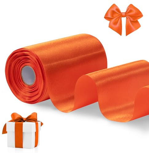 FAKILO Oranges Satinband 10cm x 20 Meter Breite Band für eine große Eröffnung Geschäft Bandschnitte Zeremonie Schleife Hochzeit