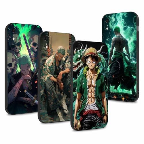 4 Stück Handyhülle für iPhone XR Hülle 6.1'' Anime Zoro Gear 5 Sun God Nika Cartoon-Figuren Manga Muster Design Case Kameraschutz Schutzhülle TPU Silikon Weich Ultra Dünn
