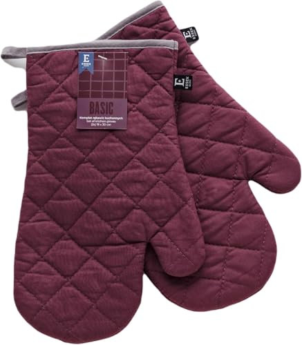 ESSEX - Ofenhandschuhe Hitzebestaendig, Modernes Weihnachten Topflappen Handschuh Set, aus Baumwolle, 19 x 30 cm, Ausgezeichneten Qualität - Basic, Rot