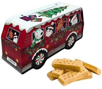 Campervan Christmas Biscuit Tin 'Santa' Novelty Collectible by TinTastic Containing 320g of Scottish Shortbread Cookies
