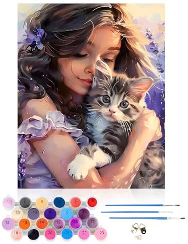 CEOVR Malen nach Zahlen für Erwachsene, Katzen und Mädchen, Malen nach Zahlen, niedliche Katze, Malen nach Zahlen für Erwachsene und Anfänger, 40 x 50 cm, Leinwand zum Malen nach Zahlen, alle Kits