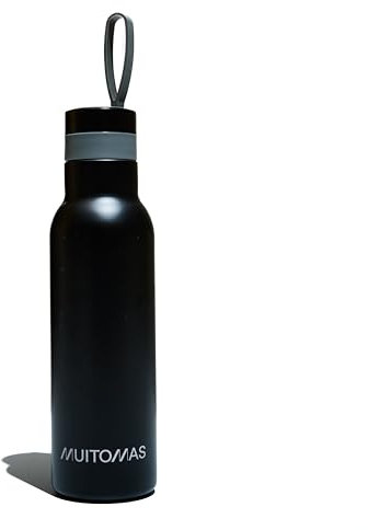 Muitomas, Gourde thermique 500 ml, bouteille thermique légère et portable en acier, bouteille thermique design élégant avec fermeture hermétique, couleur noire