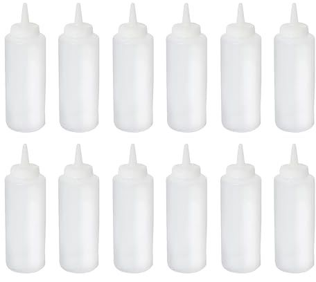 Chabrias Ltd 24oz Wide Mouth Squeeze Bottles - 12 Pack | Squeezy Sauce & Condiment Dispensers | Translucent Finish, Screwtop Lid, Polyethylene Material - Ideal for Kitchen Use (Clear)