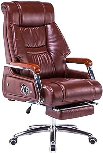 Luxuriöser Chefsessel aus echtem Leder, bequemer Chefsessel mit 155° Neigung, 250 kg Tragkraft, Braun, 114 x 120 x 50 cm