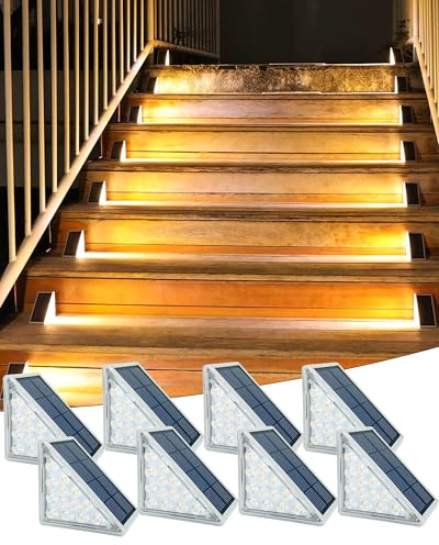 Asteria Solar Step Light Outdoor 8 Pack, Solar Stair Lights IP67 Waterproof | 13 LED Beads for Increased Brightness, Outdoor Stair Lights for Decorative Use on Stairs, Front Porch (Warm White)