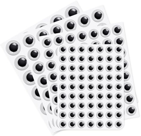 Wackelaugen Selbstklebend Kulleraugen 8mm 10mm 12mm 15mm Kunststoff Kulleraugen Googly Eyes Stickers Schwarz Klein Bastelaugen für DIY Scrapbooking Spielzeuge Zubehör (4 Blätter)