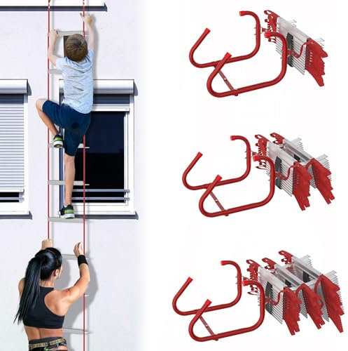 SUBTLETY 4,5m Haushalt Feuerleitern Aluminium Feuerfeste Rettungsleiter Strickleiter mit Teleskpierbare Leiterhaken Faltbare Sicherheitsleitern Tragfähigkeit bis 450KG Fluchtleiter für Balkon Fenster