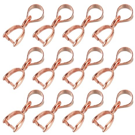 sourcing map 12Pcs Sterling Silver Bail Pinch Bail, 3mmx13mm Alloy Clip Clasps Clip Pendant Bail Connector Jewelry Findings for Bracelets Necklaces Making, Rose Gold