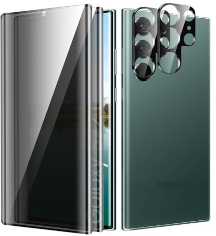 Verre Trempé Anti-Espion pour Samsung Galaxy S22 Ultra, Protection Écran de Confidentialité Film, Anti-Espion Protection D'écran, 2 Pièces Protection écran + 2 Pièces Caméra Protection écran